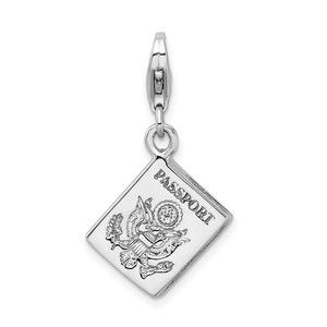 Sterling Silver Polished 3-D Passport Bracelet Charm with Fancy Lobster Clasp